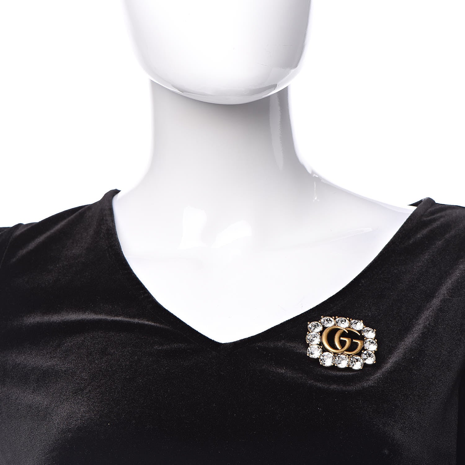Gucci Metal Crystal Double G Brooch Aged Gold 2 of 5