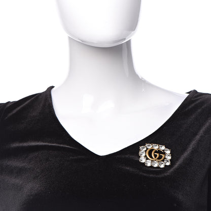 Gucci Metal Crystal Double G Brooch Aged Gold 2 of 5