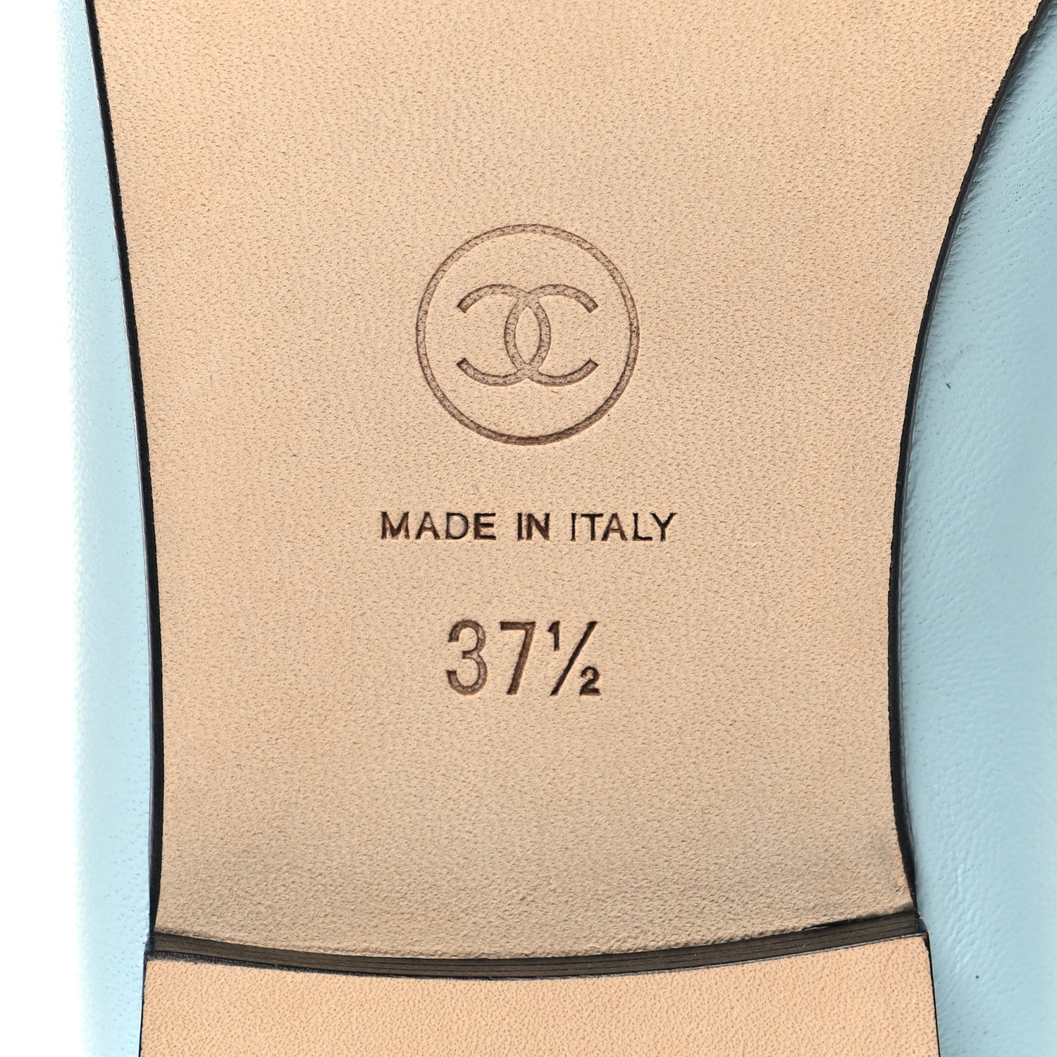 Chanel Lambskin Grosgrain Cap Toe CC Ballerina Flats 37.5 Light Blue Black 7 of 9