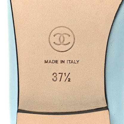 Chanel Lambskin Grosgrain Cap Toe CC Ballerina Flats 37.5 Light Blue Black 7 of 9