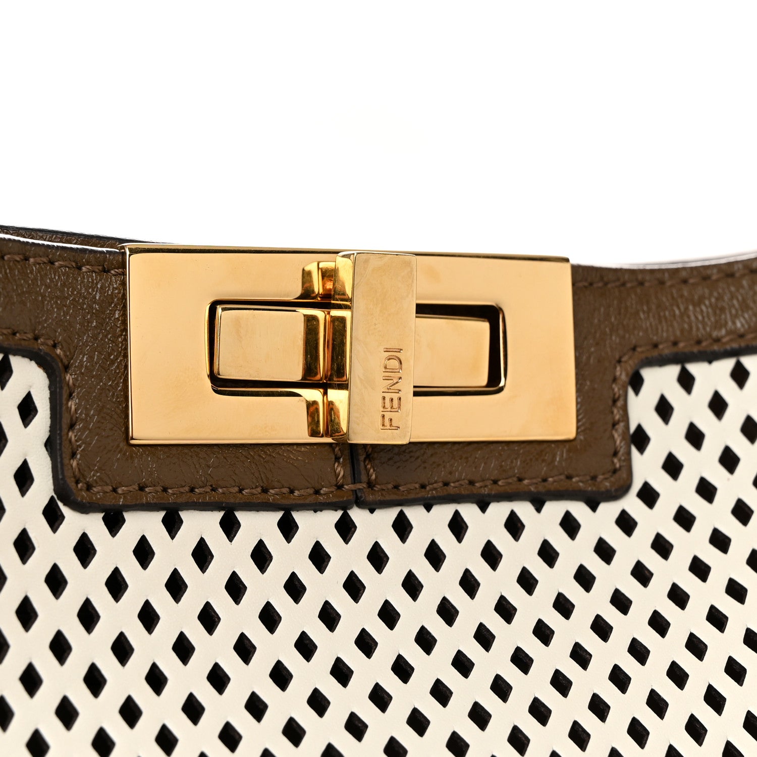 Fendi Vitello Liberty Glossy Lambskin Perforated Large Peekaboo X-Lite White Ice Rust Maya 6 of 10