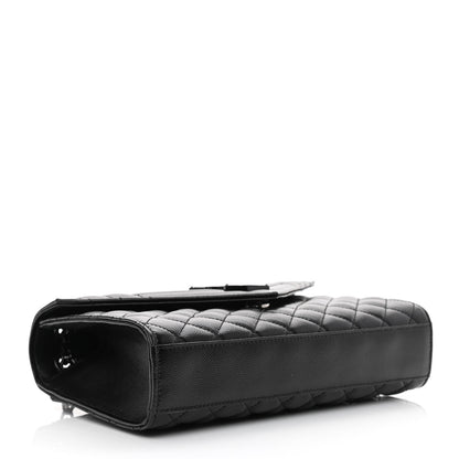 Saint Laurent Grain De Poudre Textured Mixed Matelasse Triquilt Medium Monogram Monochrome Satchel Black 4 of 12