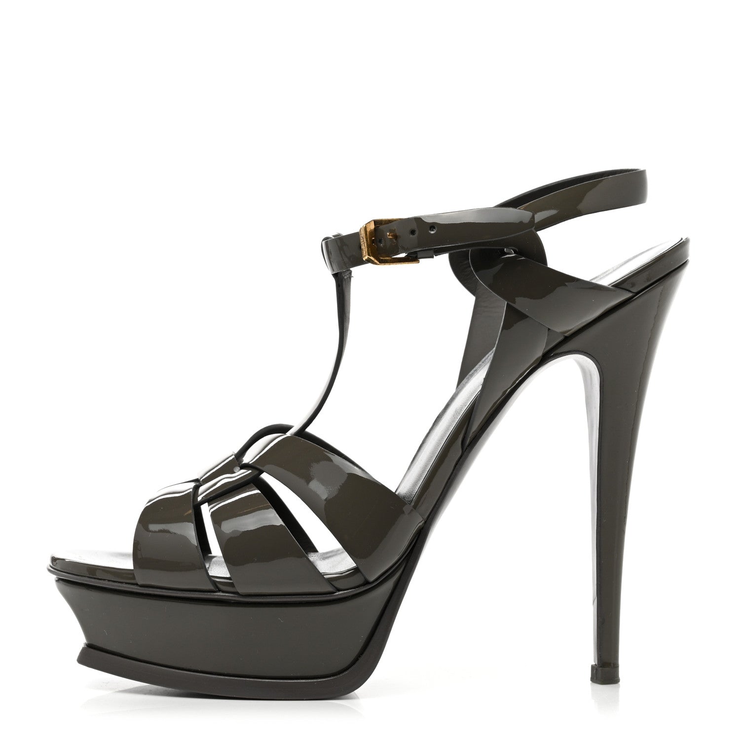 Saint Laurent Patent Tribute 105 Platform Sandals 40 Fog 1 of 7