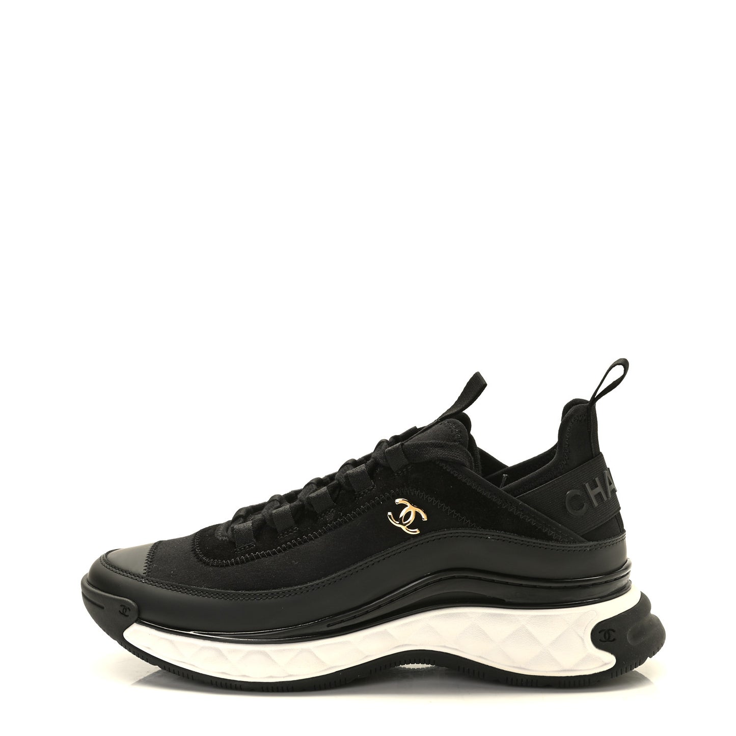Velvet Calfskin Mixed Fibers CC Sneakers 40 Black