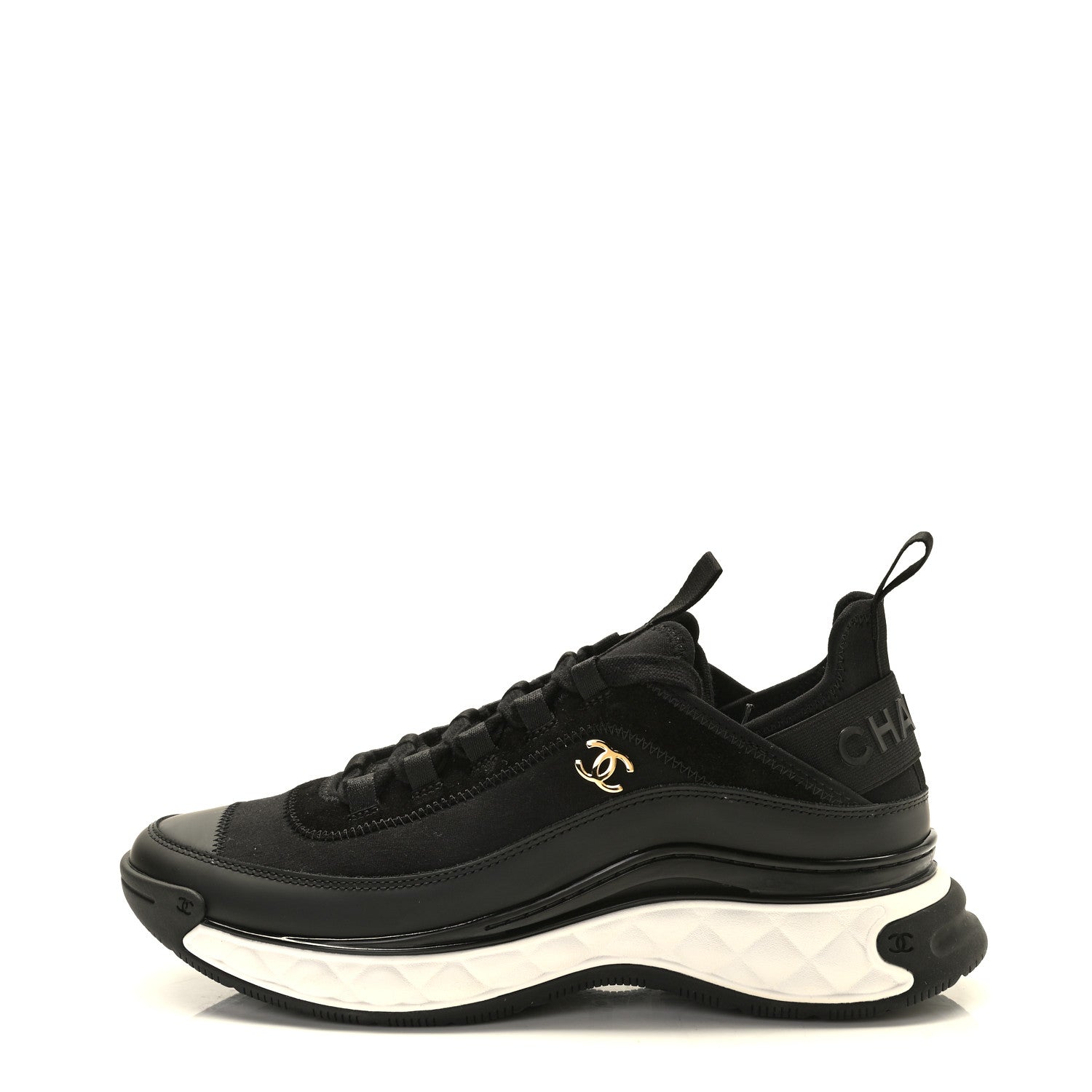 Chanel Velvet Calfskin Mixed Fibers CC Sneakers 40 Black 1 of 9