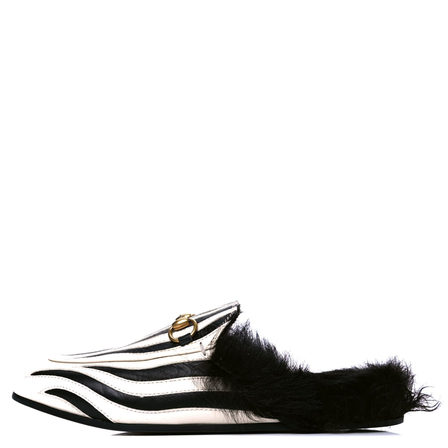Malaga Kid Fur Zebra Inlay Womens Princetown Slippers 36.5 Mystic White Black