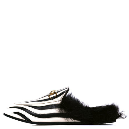 Gucci Malaga Kid Fur Zebra Inlay Womens Princetown Slippers 36.5 Mystic White Black 1 of 4