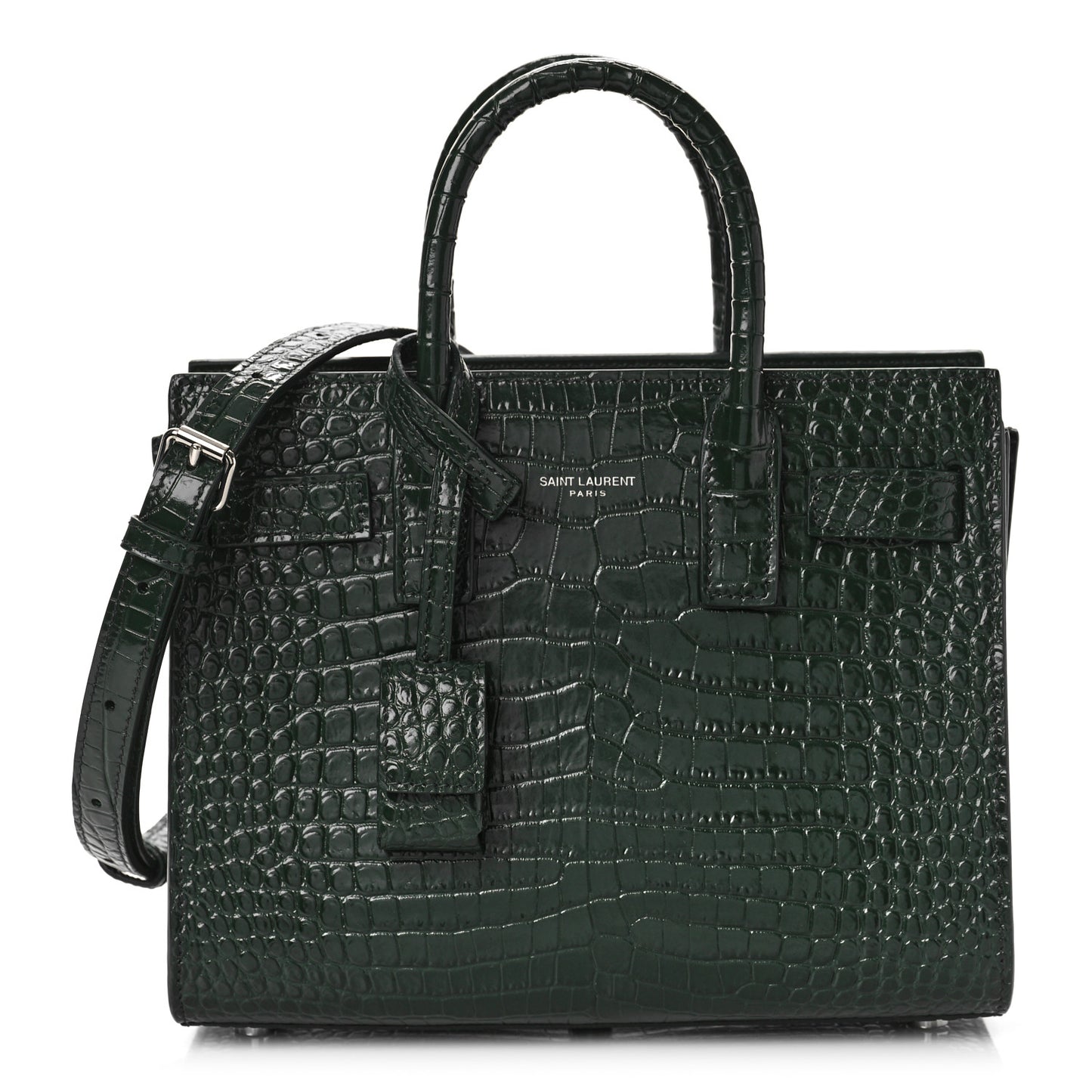 Calfskin Crocodile Embossed Nano Sac De Jour Dark Green