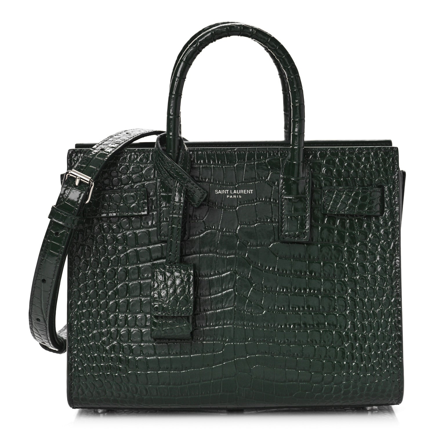 Saint Laurent Calfskin Crocodile Embossed Nano Sac De Jour Dark Green 1 of 8