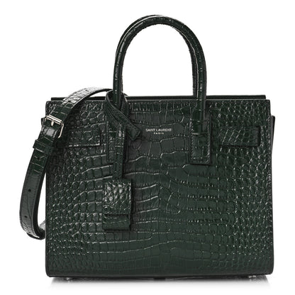Saint Laurent Calfskin Crocodile Embossed Nano Sac De Jour Dark Green 1 of 8