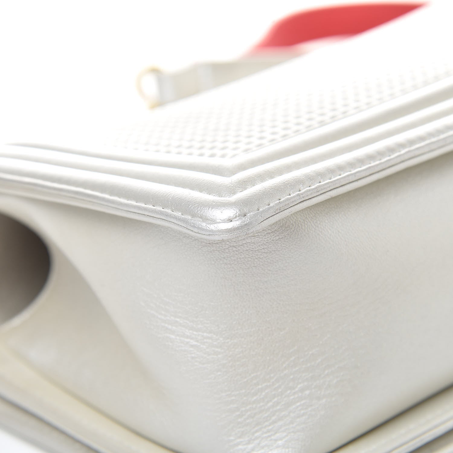 Chanel Lambskin Embossed Medium Boy Cube Flap White Red 12 of 17