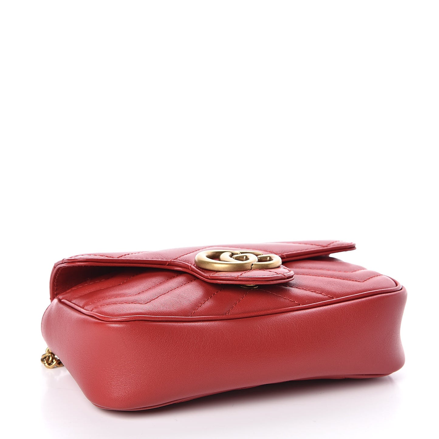 Calfskin Matelasse Super Mini GG Marmont Shoulder Bag Hibiscus Red