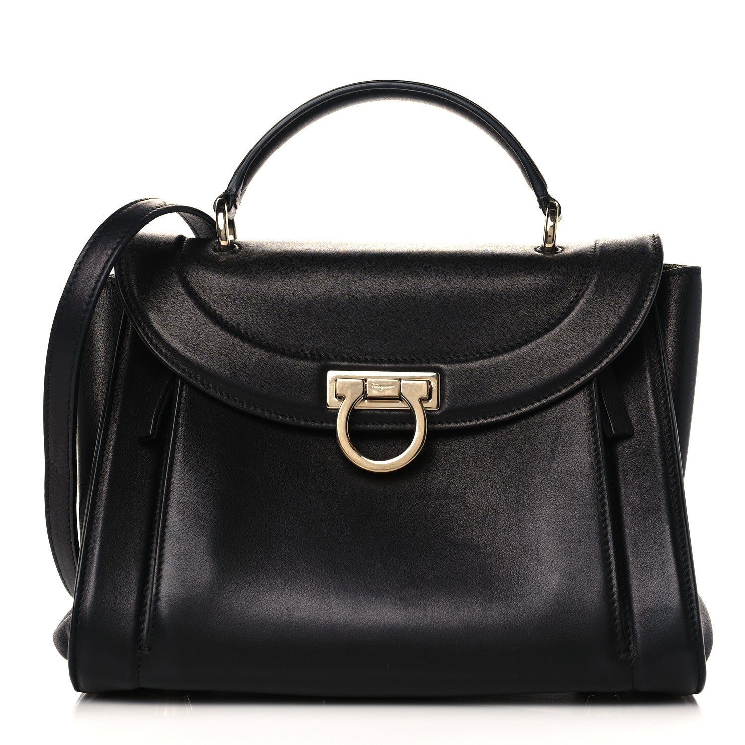 Salvatore Ferragamo Calfskin Sofia Rainbow Top Handle Bag Black 1 of 9