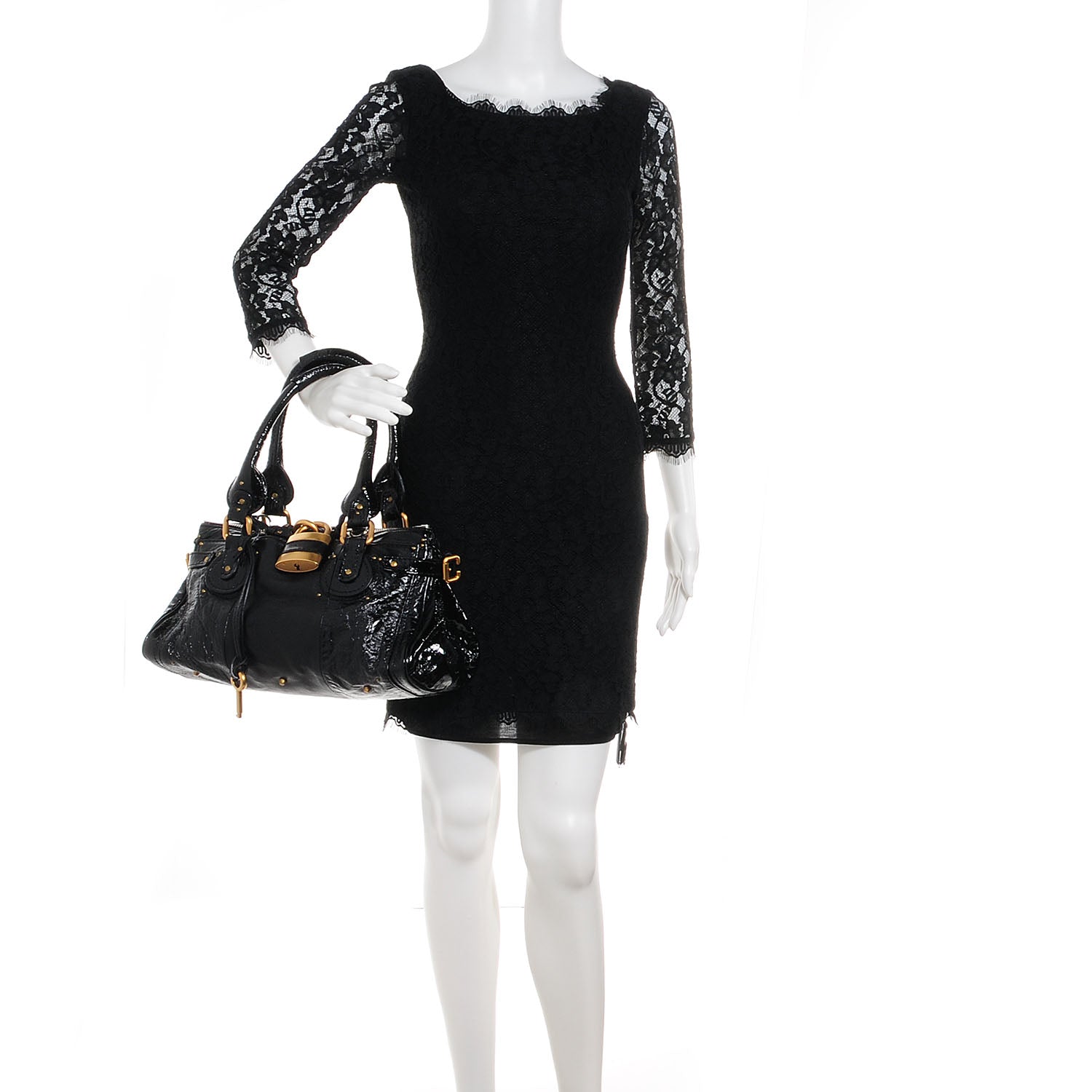 Chloe Patent Leather Medium Paddington Satchel Black 2 of 10
