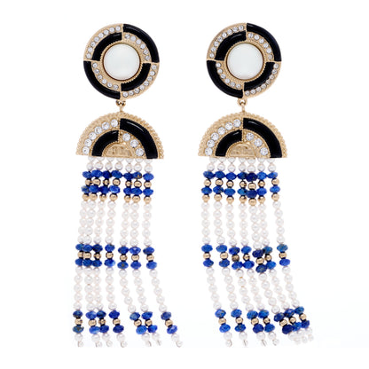 Chanel Resin Pearl Crystal Ramses Jewels Drop Earrings Gold Blue 1 of 4