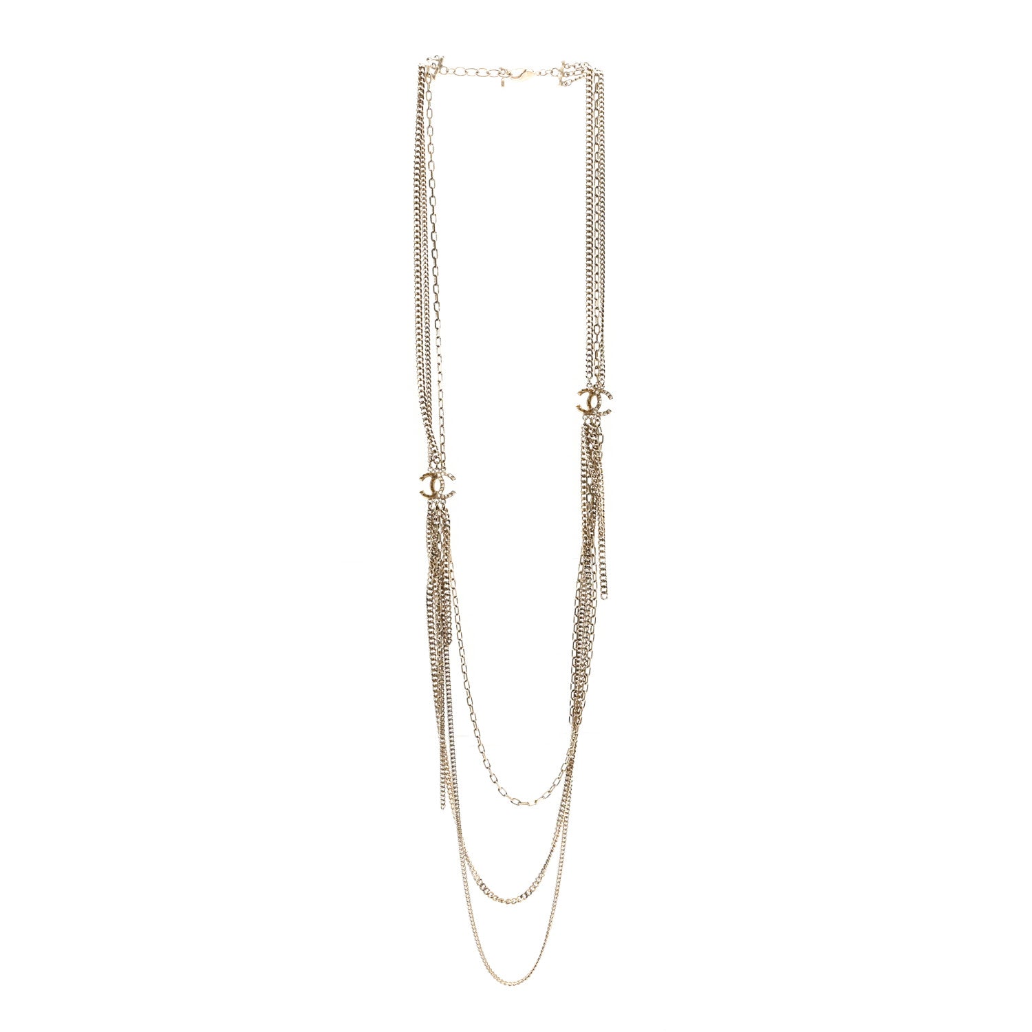 Chanel Baguette Crystal Gripoix Poured Glass CC Multi Strand Chain Necklace Light Gold 3 of 5