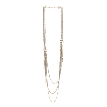 Chanel Baguette Crystal Gripoix Poured Glass CC Multi Strand Chain Necklace Light Gold 3 of 5