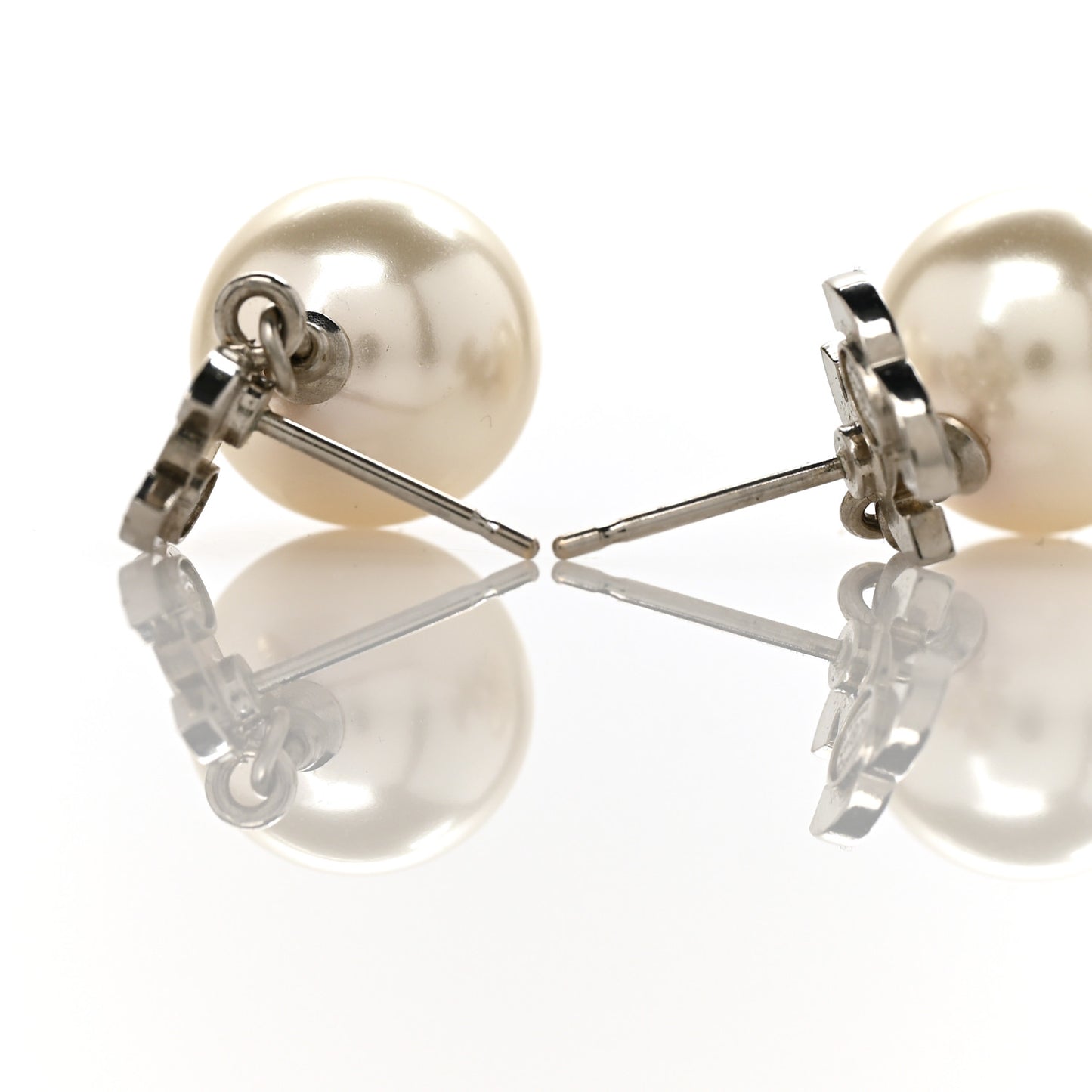 Crystal Pearl CC Drop Earrings Silver Pearly White