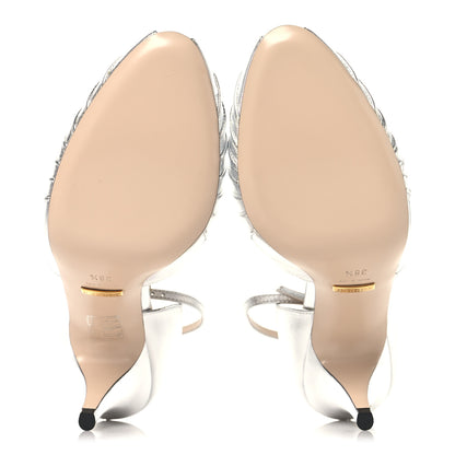 Gucci Metallic Nappa Rose 95mm Open Toe Pumps 38.5 Argento 6 of 9