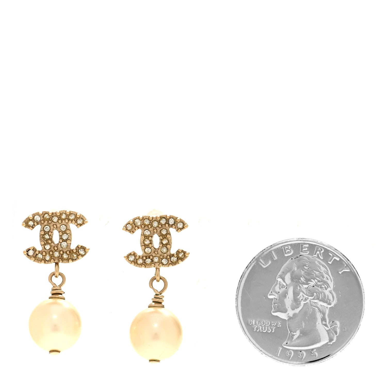 Chanel Crystal Pearl CC Drop Earrings Gold 2 of 5