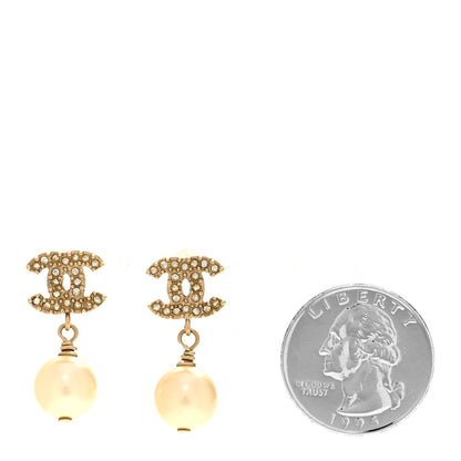 Chanel Crystal Pearl CC Drop Earrings Gold 2 of 5