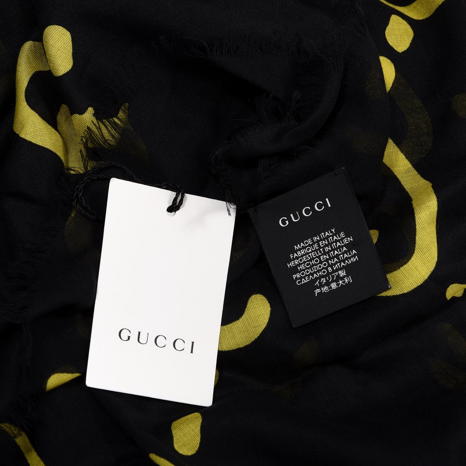 Gucci Modal Silk GG Writers Shawl Black Yellow 3 of 3