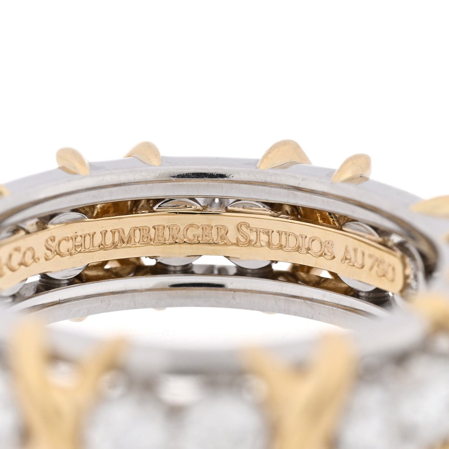 18K Yellow Gold Platinum Diamond Schlumberger Sixteen Stone Ring 48 4.5