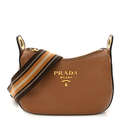 Prada Vitello Phenix Small Zippered Messenger Hobo Caramel 1 of 12