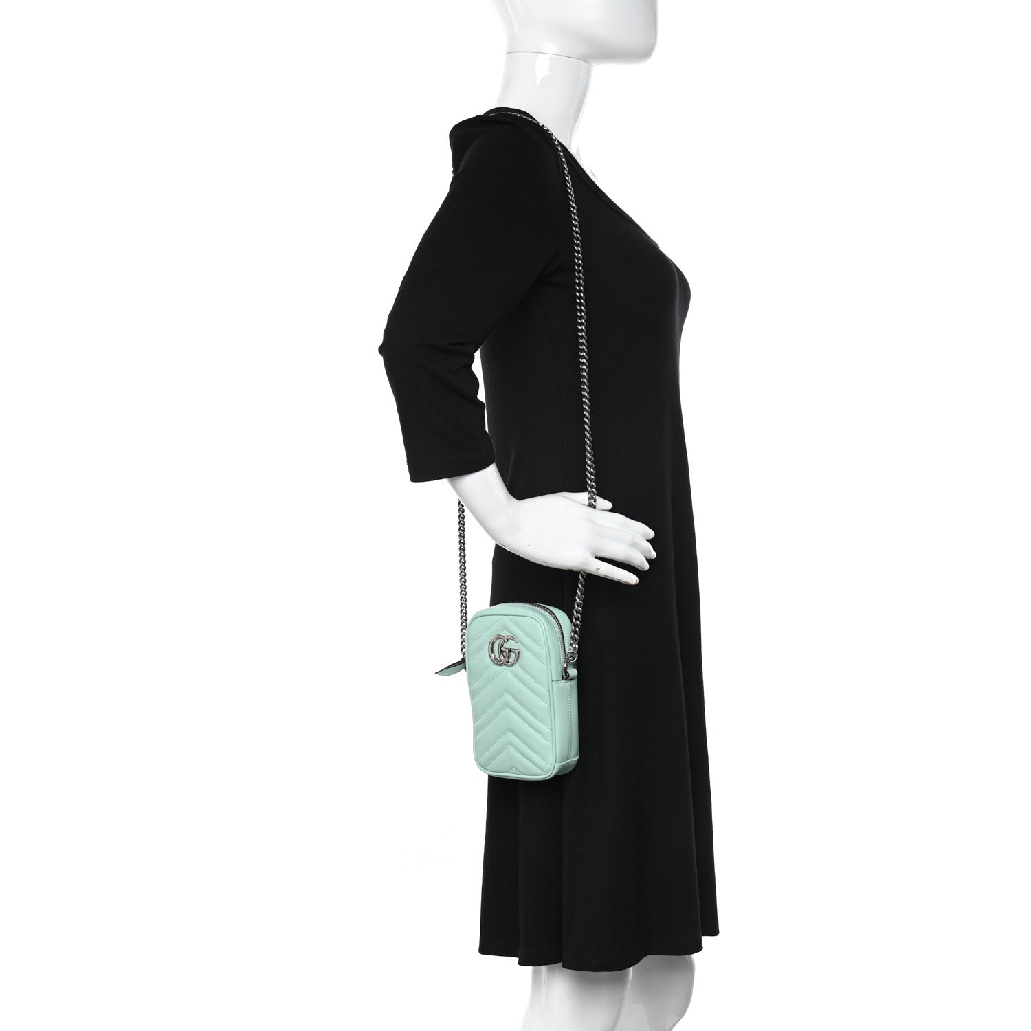 Gucci Calfskin Matelasse Mini GG Marmont Crossbody Bag Water Green 2 of 10