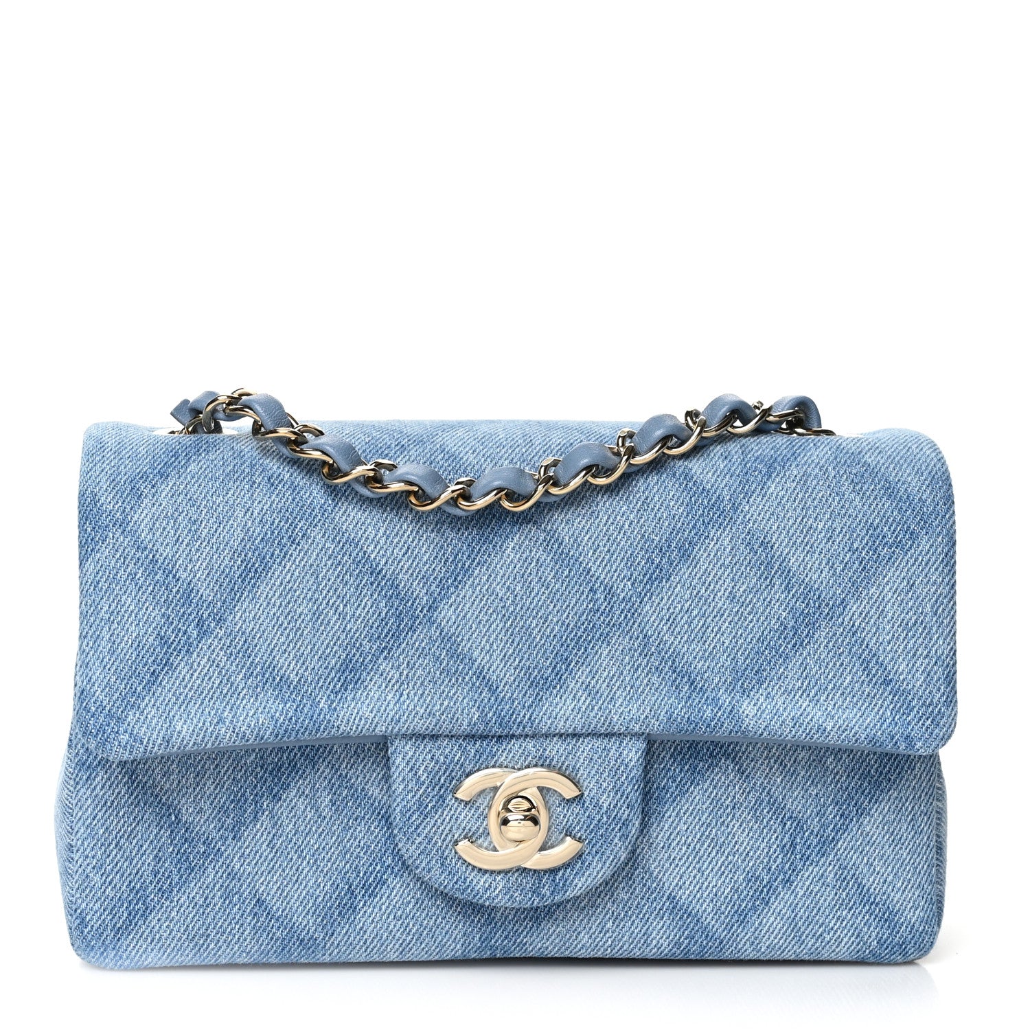 Chanel Printed Denim Quilted Mini Rectangular Flap Light Blue 1 of 10