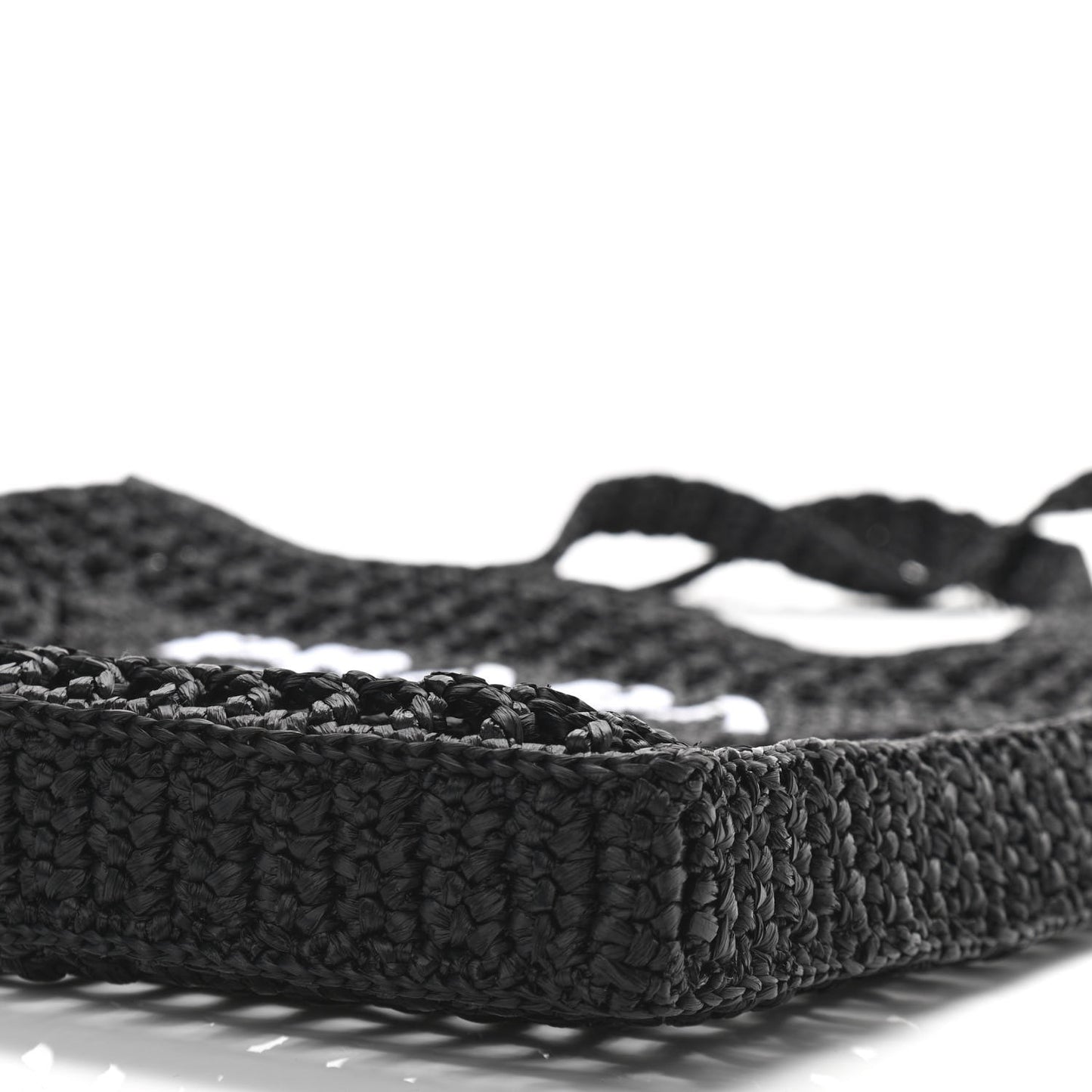 Yarn Raffia Effect Crochet Logo Embroidered Tote Bag Black