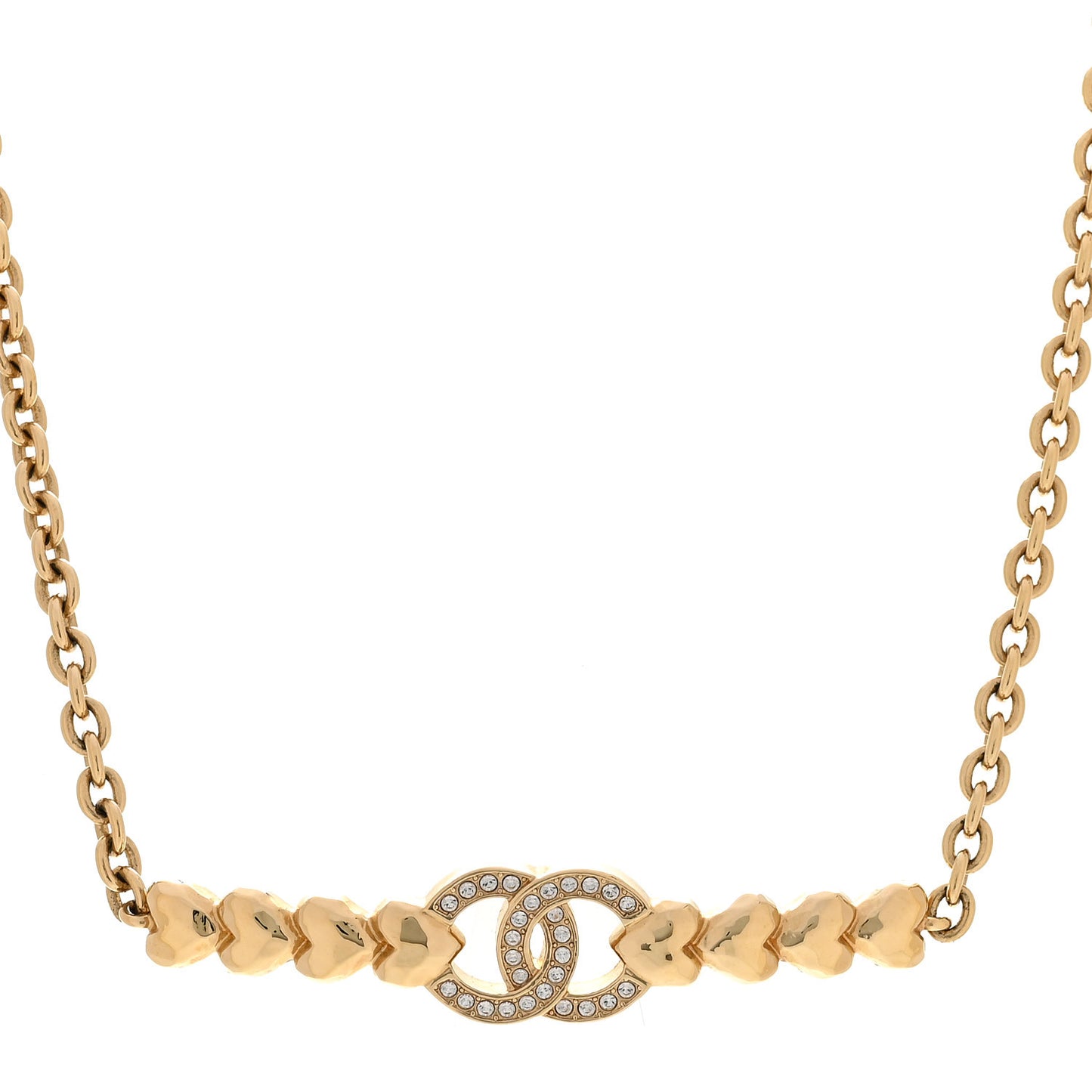Crystal CC Heart Link Choker Necklace Gold