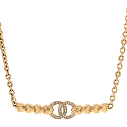 Chanel Crystal CC Heart Link Choker Necklace Gold 1 of 7