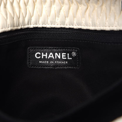 Chanel Vinyl Lambskin Quilted Shoulder Flap Beige Black 7 of 10