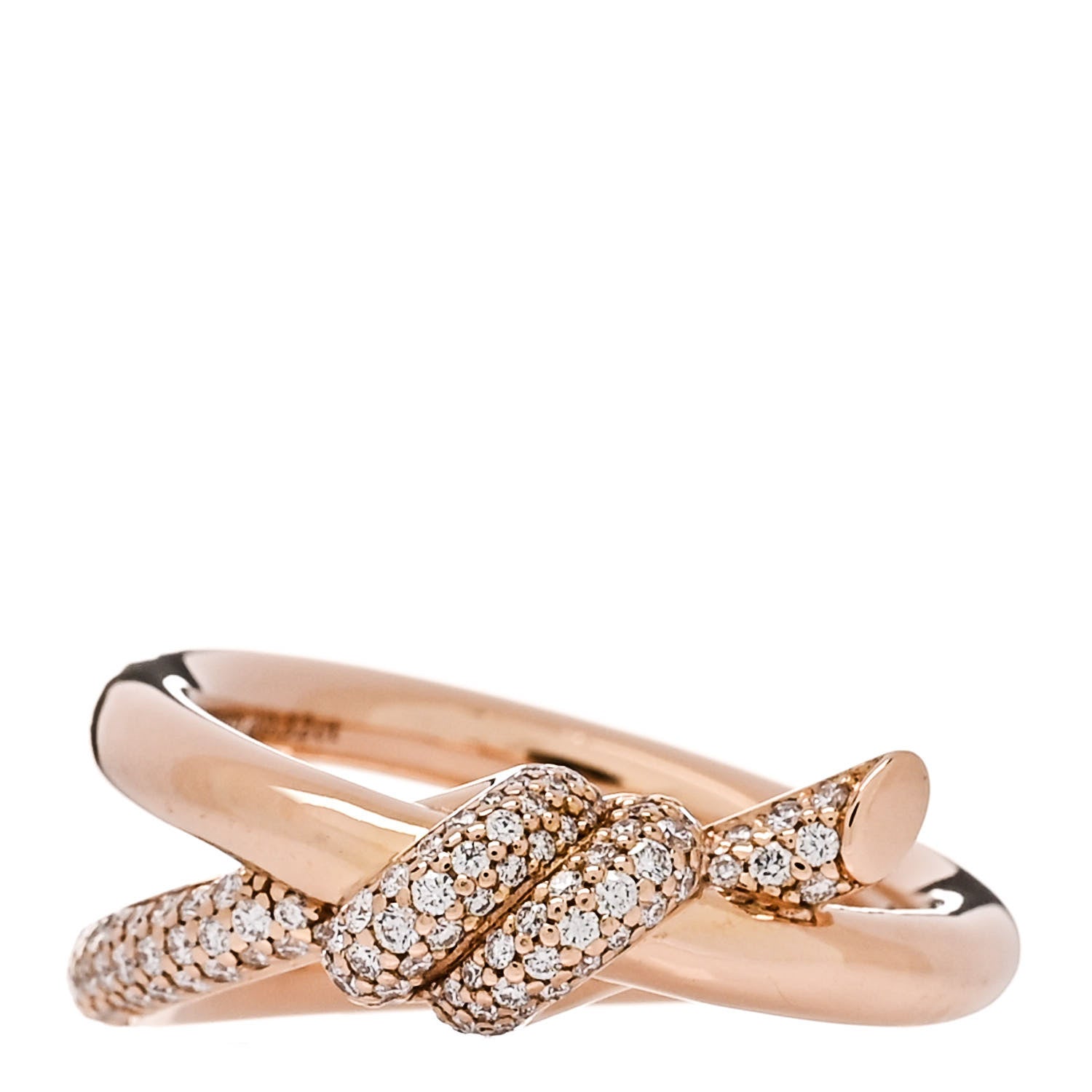 Tiffany 18K Rose Gold Diamond Double Row Knot Ring 53 6.5 1 of 5