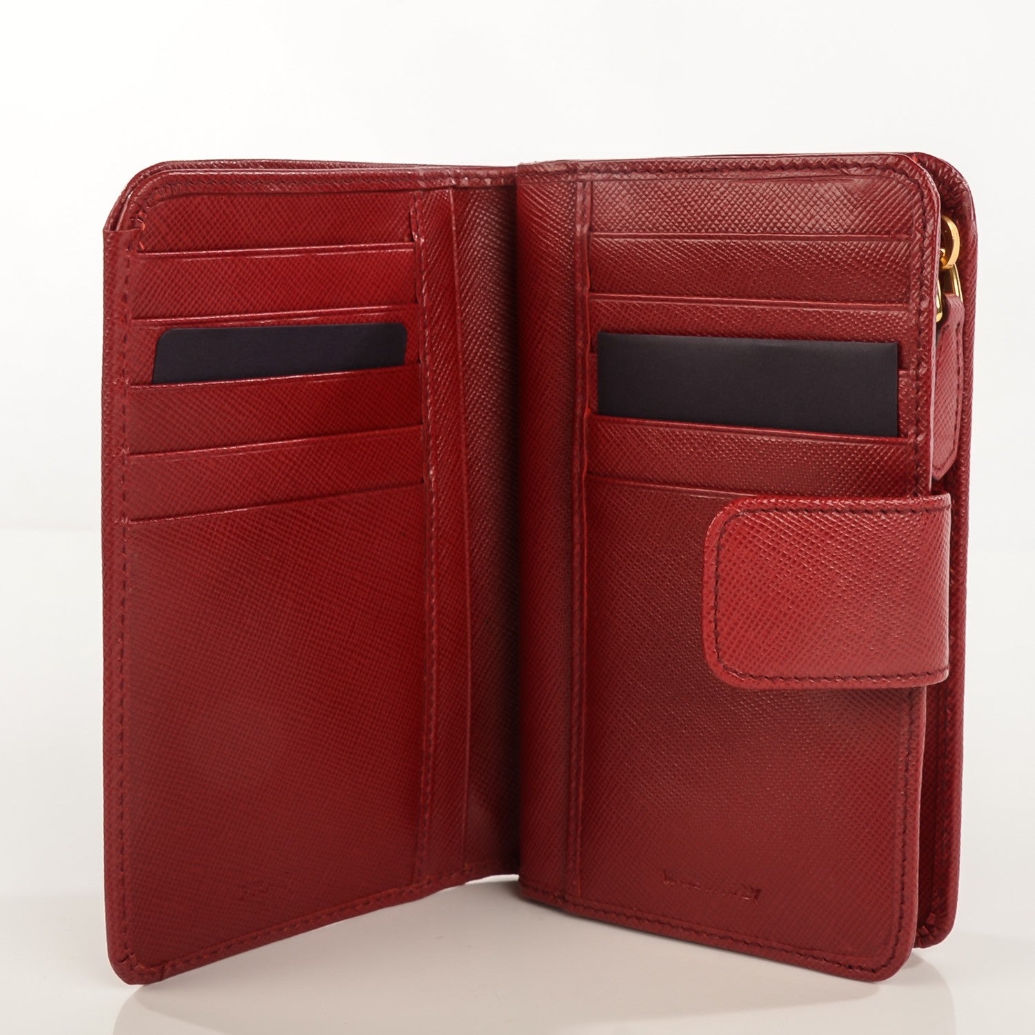 Prada Saffiano Metal Compact Wallet Rubino 2 of 10