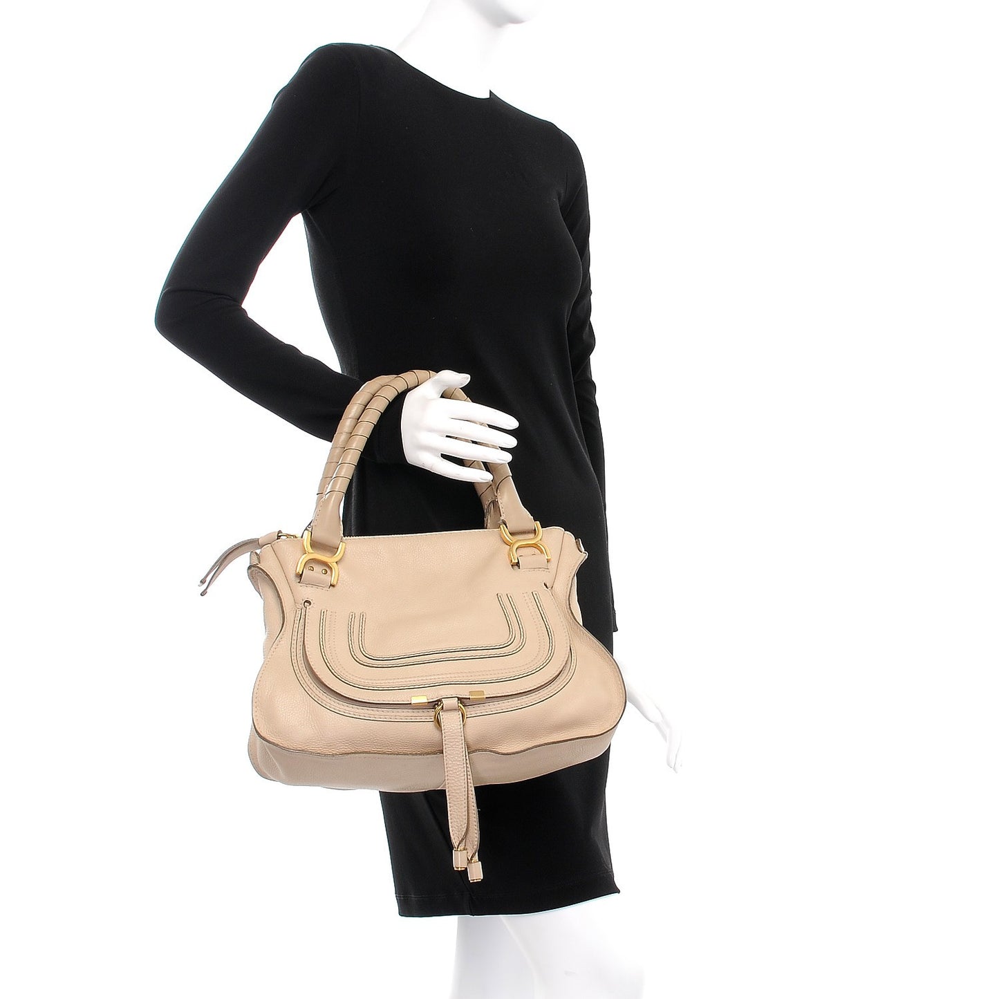 Calfskin Medium Marcie Satchel Angora Beige