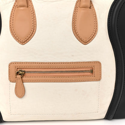 Celine Calfskin Shrunken Lambskin Micro Tri-Color Luggage Black Brown White 10 of 13