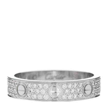 Cartier 18K White Gold Diamond 4mm LOVE Wedding Paved Band Ring 50 5.25 1 of 5