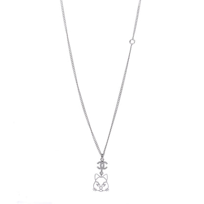 Chanel Crystal Emoji Choupette Cat Pendant Necklace Silver 1 of 6