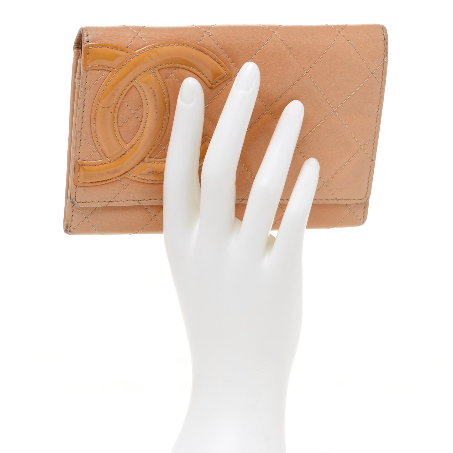 Calfskin Quilted Cambon Flap Wallet Beige