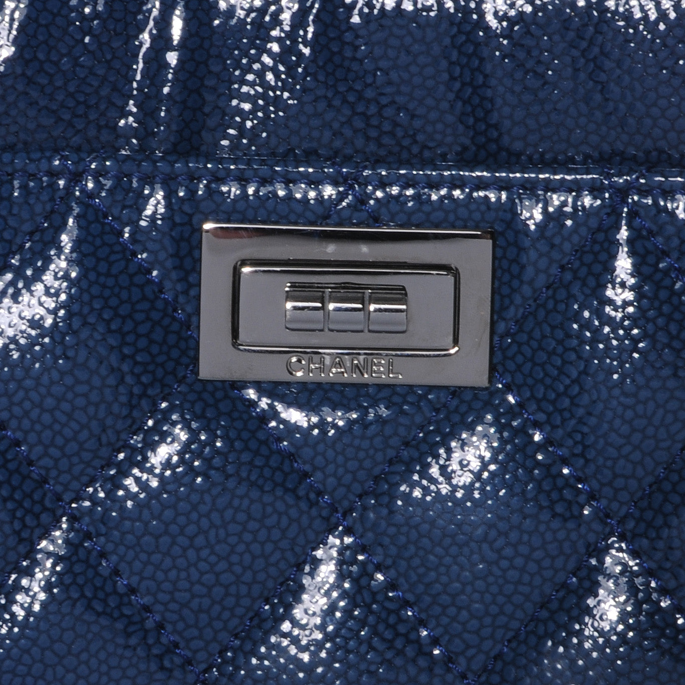 Chanel Patent Caviar Diamond Shine Small Reissue Tote Navy 8 of 8