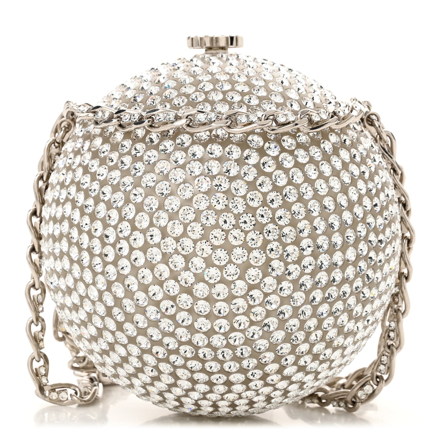 Plexiglass Strass CC Round Minaudiere Clutch Silver