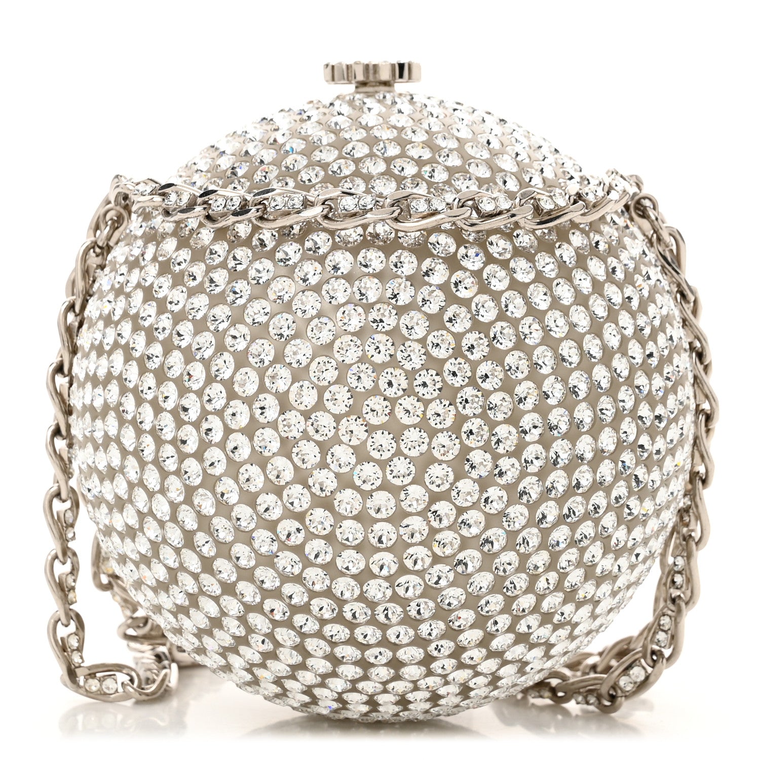 Chanel Plexiglass Strass CC Round Minaudiere Clutch Silver 1 of 10