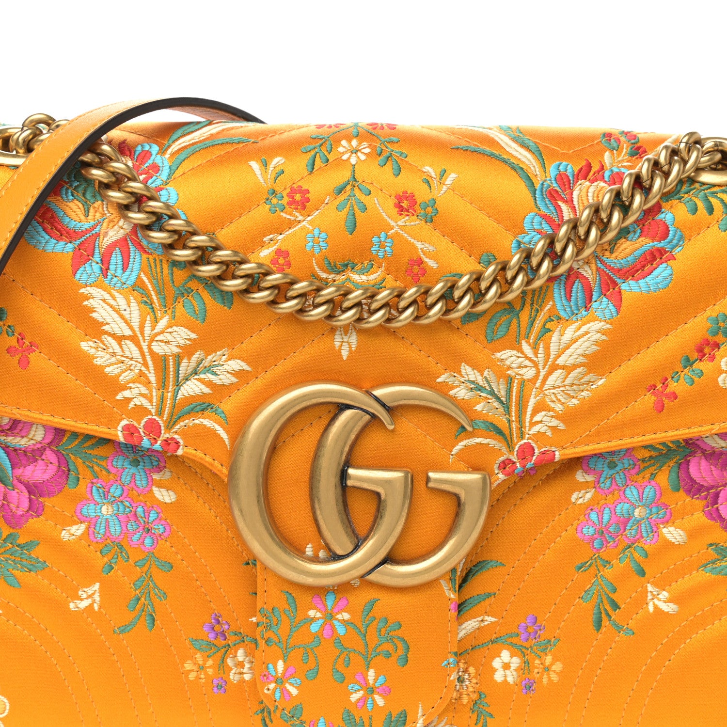 Gucci Jacquard Matelasse Floral Medium GG Marmont Shoulder Bag Yellow 7 of 12