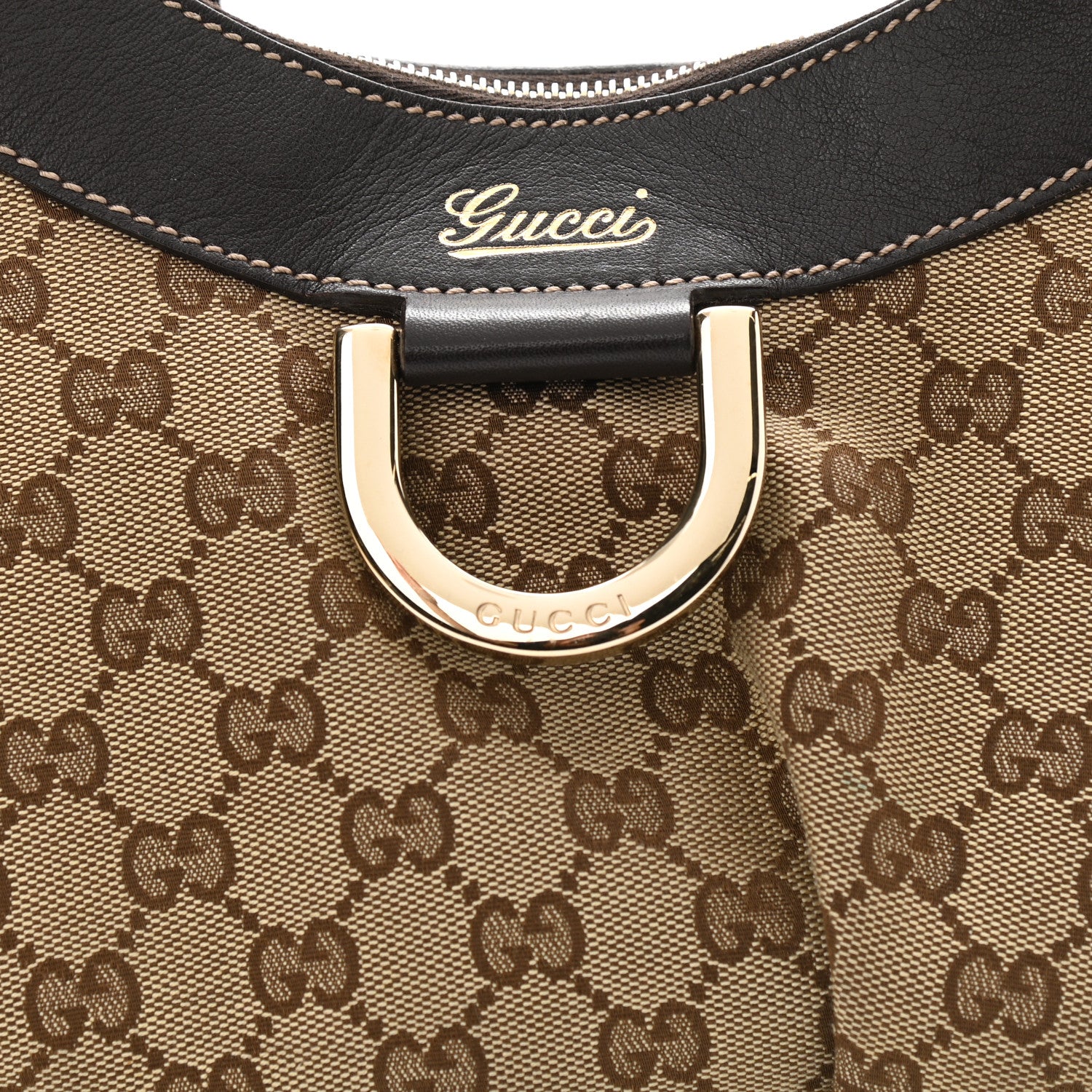 Gucci Monogram Medium D Gold Ring Hobo Dark Brown 8 of 12