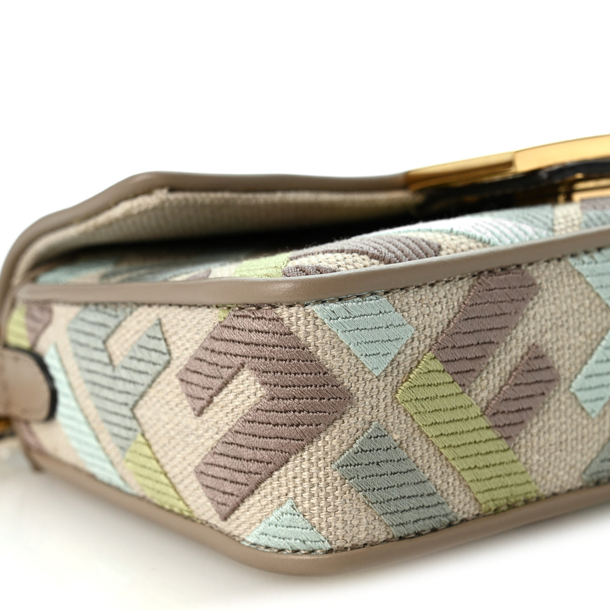 Canvas Vitello King Seta FF Embroidered Mini Baguette Matcha Milk Dove