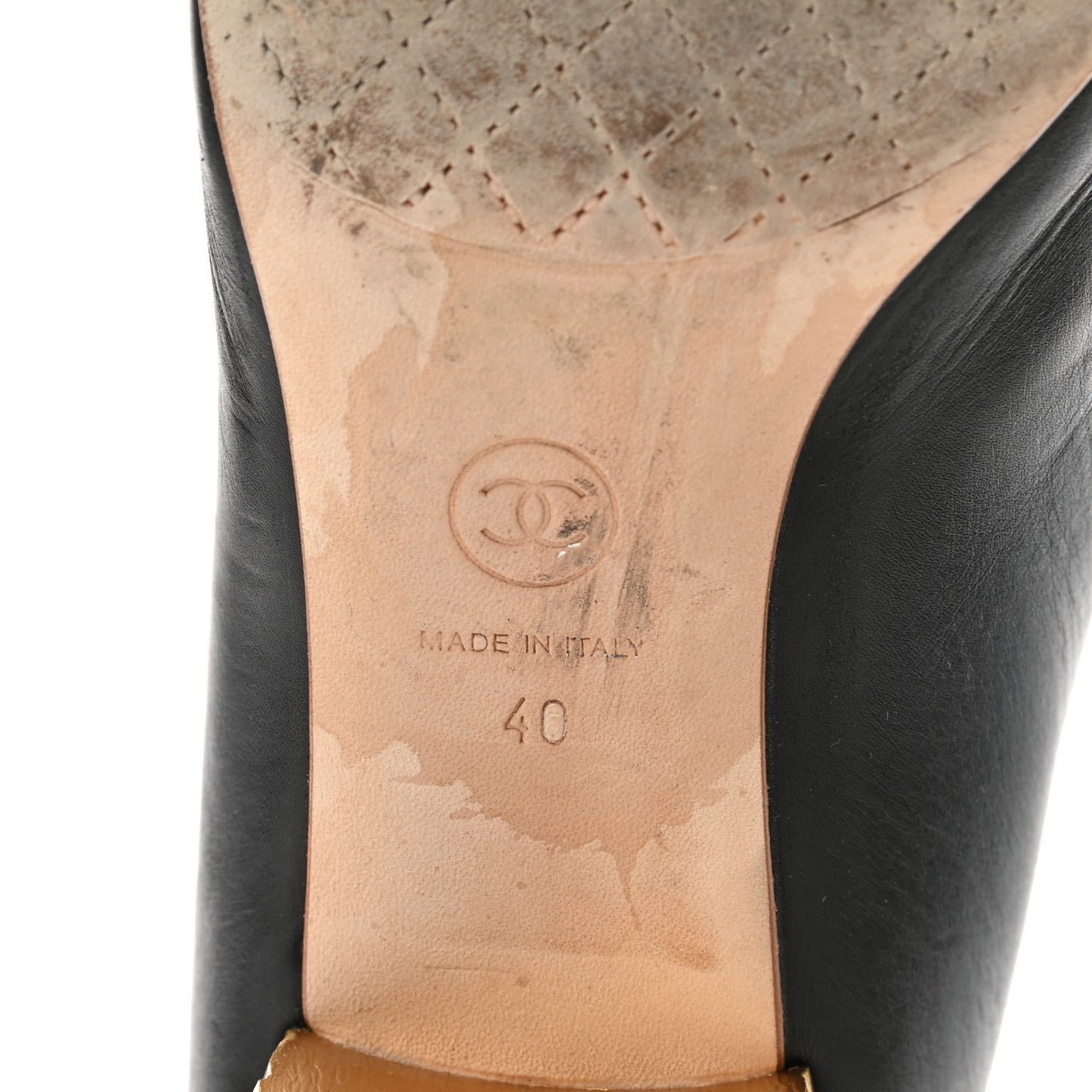Calfskin Pearl Camellia Pumps 40 Black Gold
