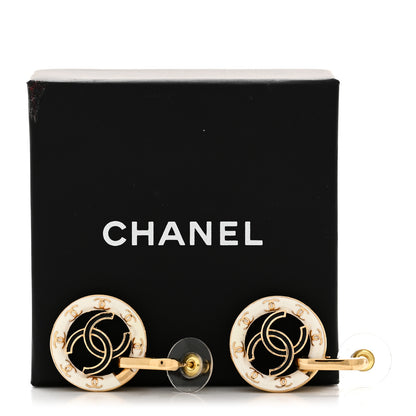 Chanel Metal Enamel CC Round Drop Earrings Gold Black White 5 of 5