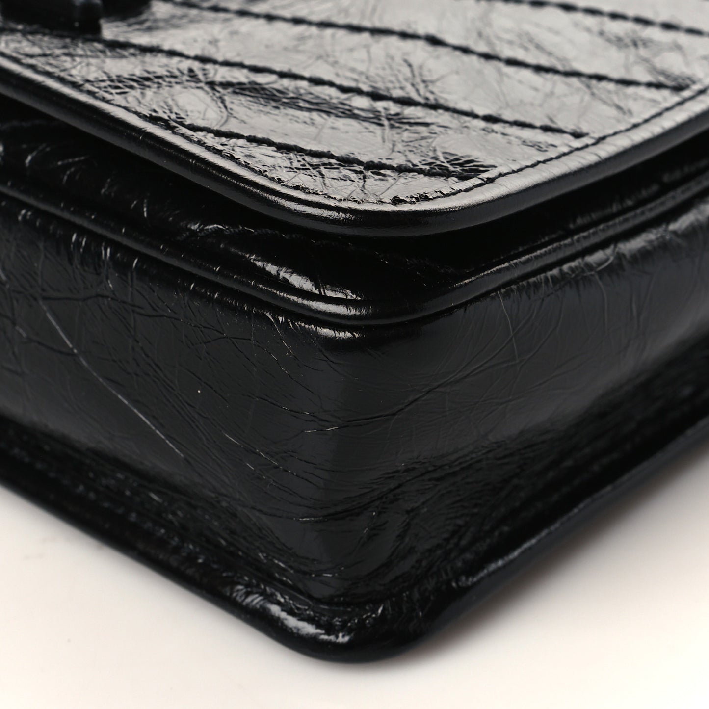 Crinkled Calfskin Matelasse Monogram Niki Chain Wallet Black